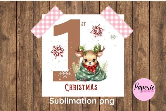 1st Christmas Reindeer Sublimation PNG: Graphics for Crafts