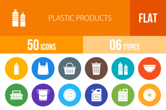 50 Plastic Products Flat Round Icons: Graphics & Icons Review