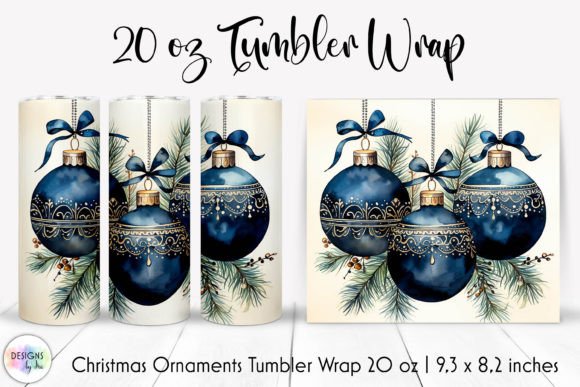 Blue Christmas Ornaments Graphics & Tumbler Wrap Design