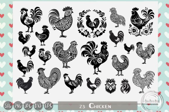 Floral Chicken, Chicken Zentangle, Hen: Graphics & Crafts