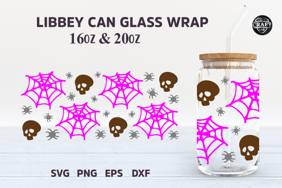 Halloween Skull Libbey Can Glass 16oz SVG