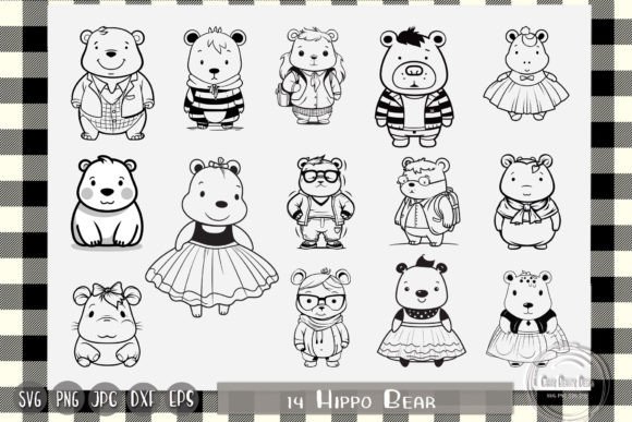 Hippo Bear, Cute Kids, Ballerina Graphics for Crafts