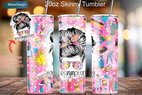 Pink Cleaning Lady Life 20oz Skinny Graphics & Tumbler Wraps