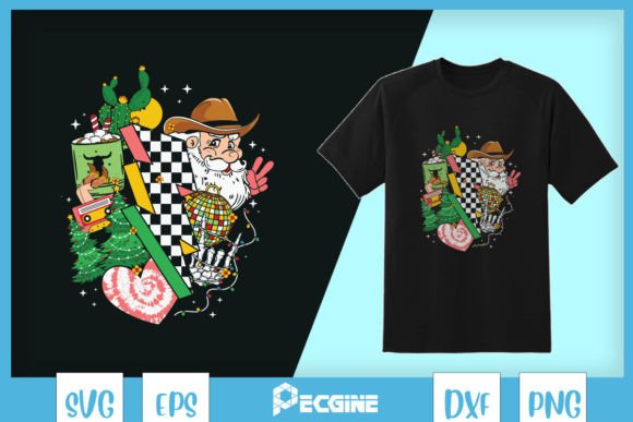 Retro Christmas Santa Claus Cowgirl Graphics