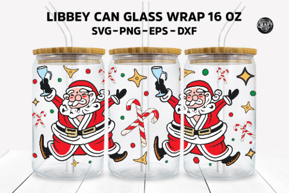 Santa Claus Christmas Libbey Can Glass: Graphics & Tumbler Wraps