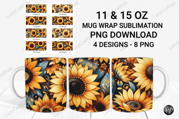 Sunflowers Mug Wrap Sublimation PNG: Graphics for Tumbler Wraps
