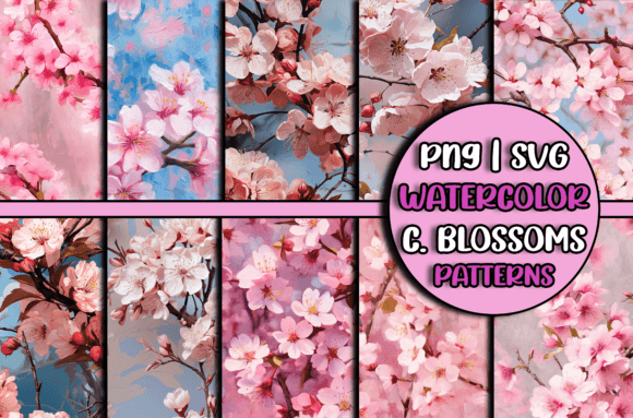 Watercolor Flower Pattern Cherry Blossom Graphics