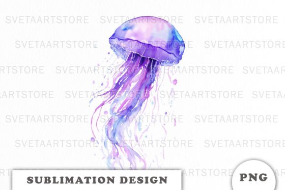 Watercolor Jellyfish Sublimation PNG