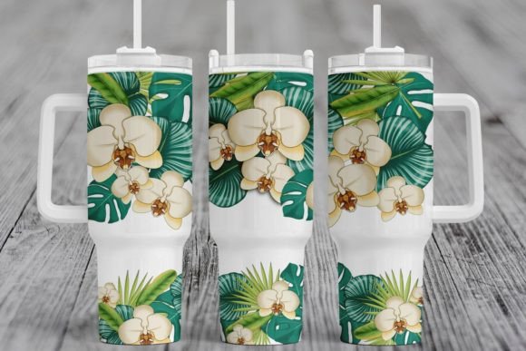 White Orchids Flower 40oz Quencher: Graphics for Tumbler Wraps